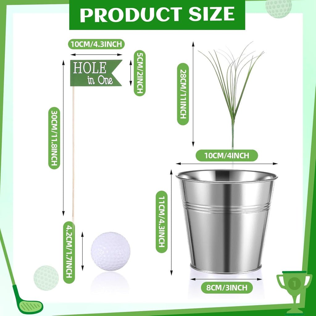 Soulchen Golf Party Table Decorations Kit - 6 Iron Buckets, 12 Mini Golf Balls & 6 Flags | Classic Design