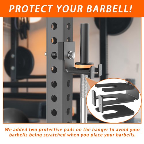 J Bryant Barbell Holder for 3x3 Power Racks, No Drilling Required – Heavy-Duty Steel Barbell Storage Rack with Protective Padding, Fits 5/8''-1'' Holes – Secure & Space-Saving Gym Equipment Organizer