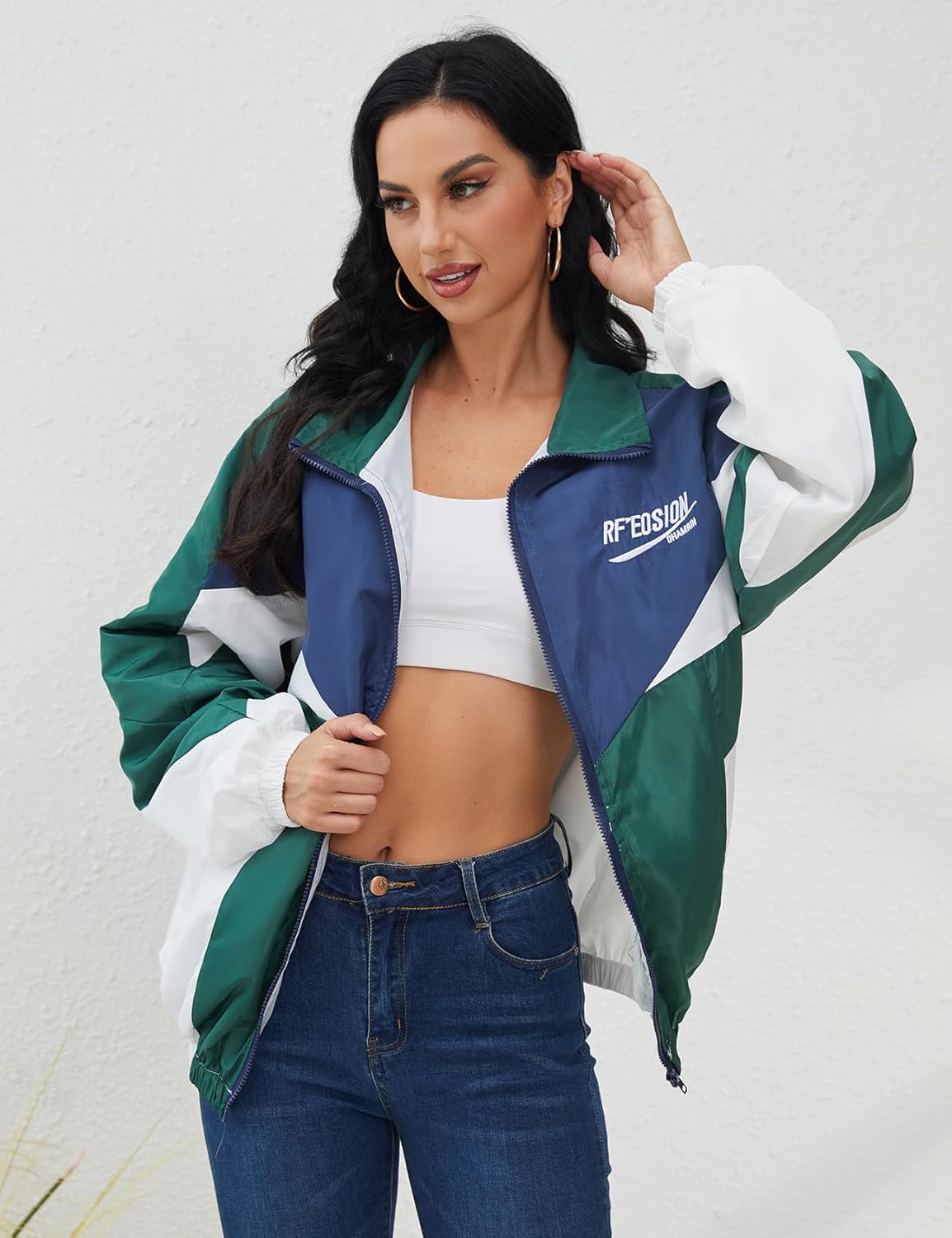 Wyeysyt Women's Vintage 90s Oversized Windbreaker Jacket - Y2K Varsity Style