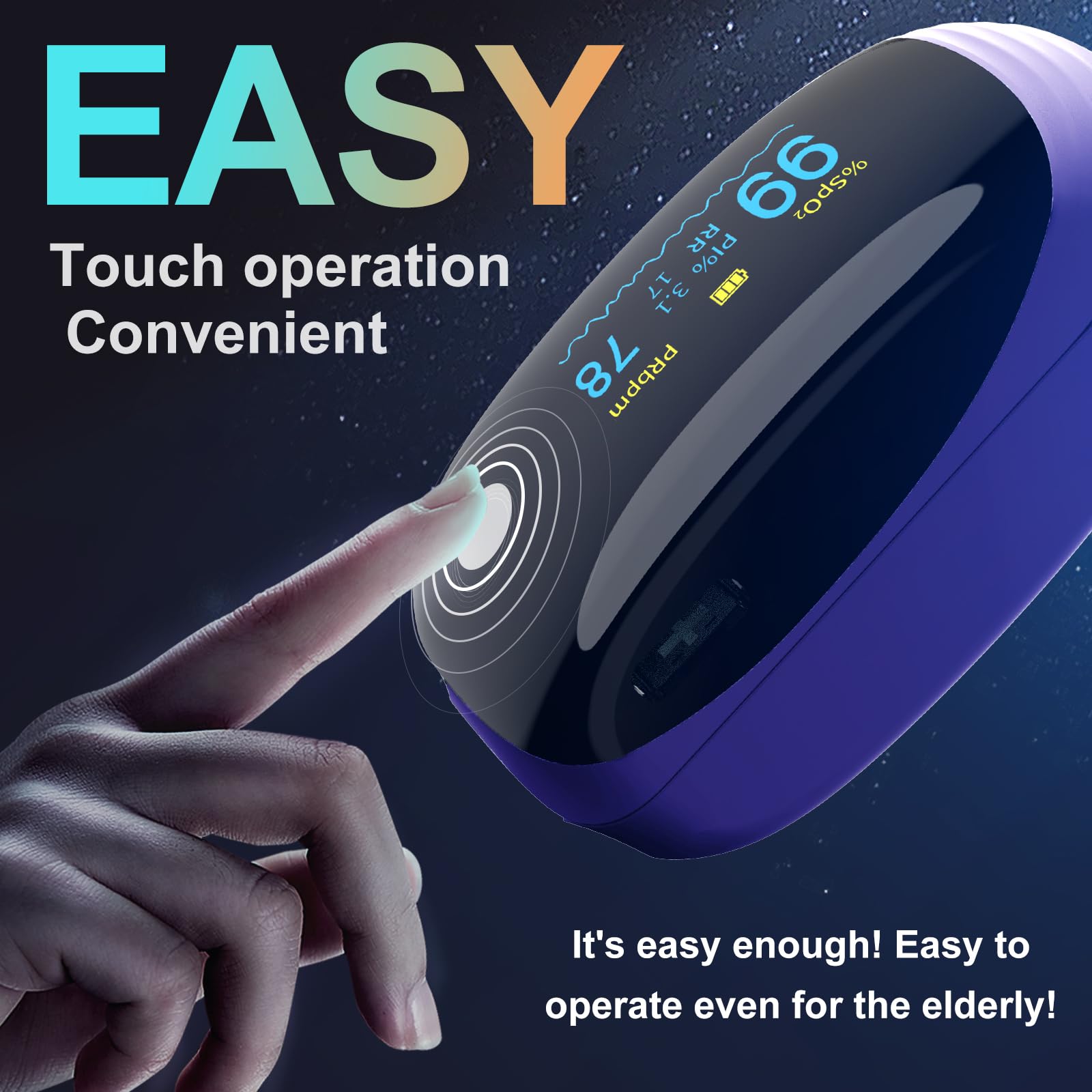Pulse Oximeter with Respiration Rate, SpO2, PR & PI, Rechargeable Finger Oxygen Monitor - Fast, Accurate Reading for Sports & Aviation, Home Use - Portable OLED Display(Purple)
