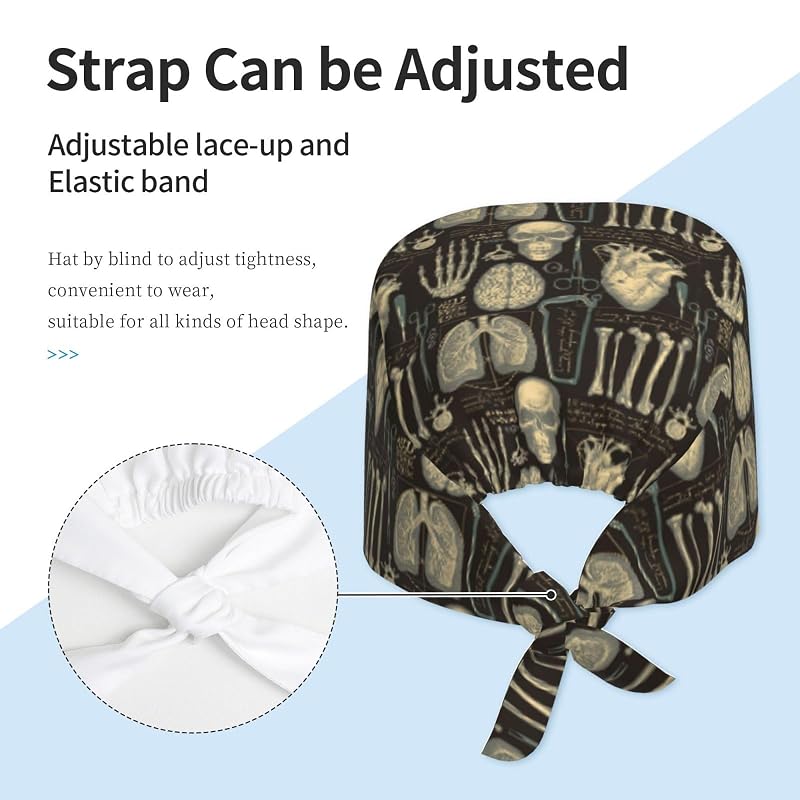 Unisex Adjustable Surgical Working Cap - Scrub Cap with Elastic Bandage Cap, Leopard Print - Medical Hair Cover