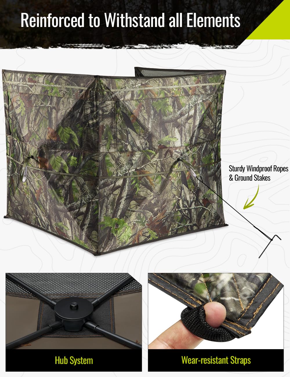 TIDEWE Hunting Blind for Turkey, 3-Panel Blind See Through with Carrying Bag, Silent & Covert Pop Up Ground Blind for 1-2 Person Lightweight Hunting, Next Camo G2 Green, Standard Height (34 in)
