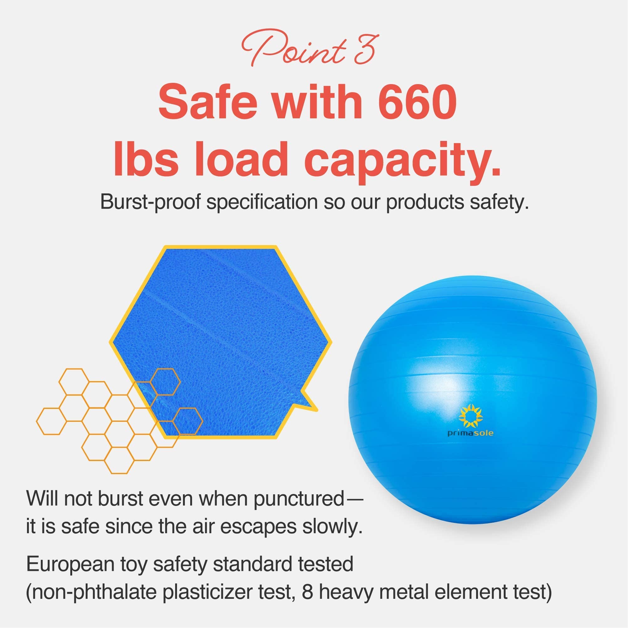 Primasole 65cm Anti-Burst Yoga Ball for Pilates, Core Strength, Pregnancy & Office Chair - Stability Ball for Home & Gym Workout (25.6 Inch, Blue)‌