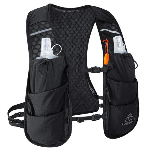 Haimont Running Hydration Vest with 2 TPU Soft Flasks, 5L Lightweight Runner Vest Pack for Women Men, Trail Running, L, Black