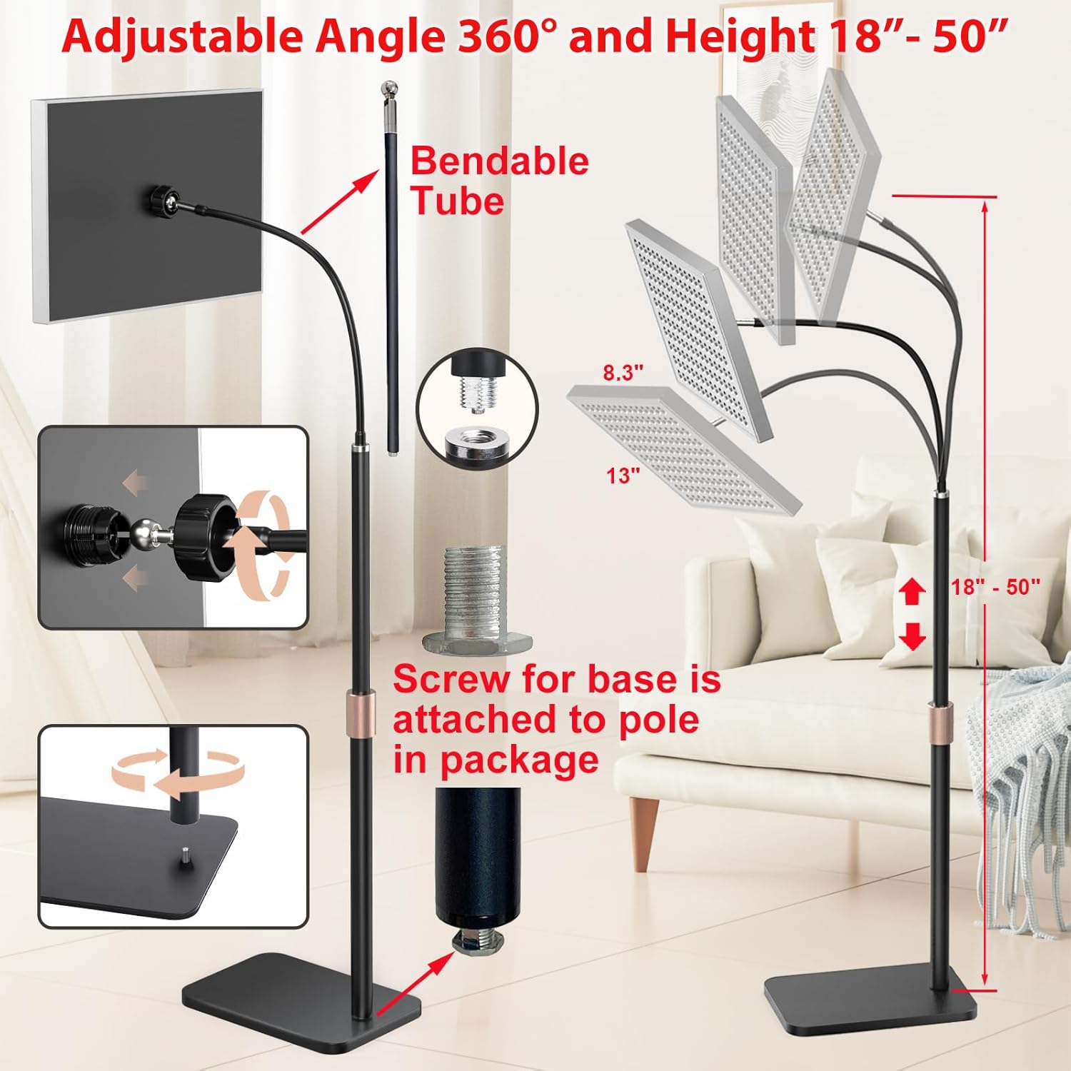 Red Light Therapy Lamp by [Brand Name] - 660nm & 850nm Infrared LED Panel with Adjustable Stand for Home & Gym Use