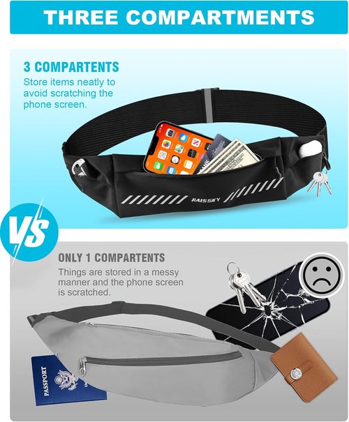 HAISSKY Running Belt - Slim Fanny Pack for Men & Women | Jogging Phone Holder & Money Belt (27" - 51" Waist)