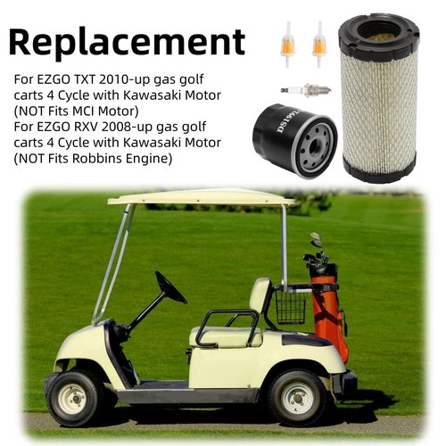 Air Filter 28463G01 Golf Cart Tune Up Kit for EZGO TXT RXV 2008 and up Gasoline Vehicles, for Kawasaki 4 Cycle Engines Parts, Oil Filter 607454 with 2Pcs Fuel Filter 72084G01 and Spark Plugs 607462