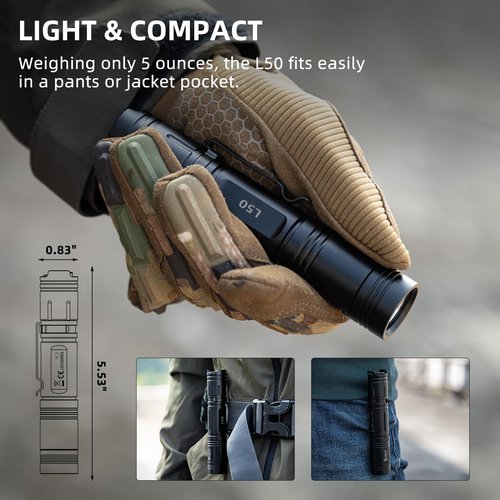 WUBEN L50 Flashlight 1200 High Lumens Tactical Flashlight Pocket Rechargeable Flashlight IP68 with 5 Mode Flash Light, LED Tail Switch Flash Light for Emergencie Camping Home Inspection Repair