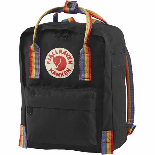 Fjällräven Kanken Rainbow Mini Backpack - Compact Everyday Carry, Durable Vinylon Fabric - Travel, Black-Rainbow Pattern, One Size
