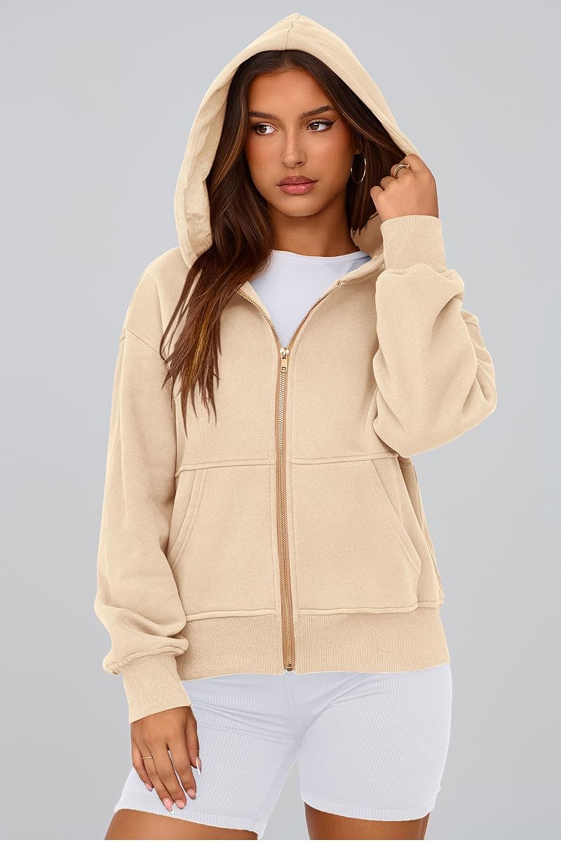 Apricot Small Zip Up Hoodie for Women - Fleece-L lined Sweatshirt, Pockets