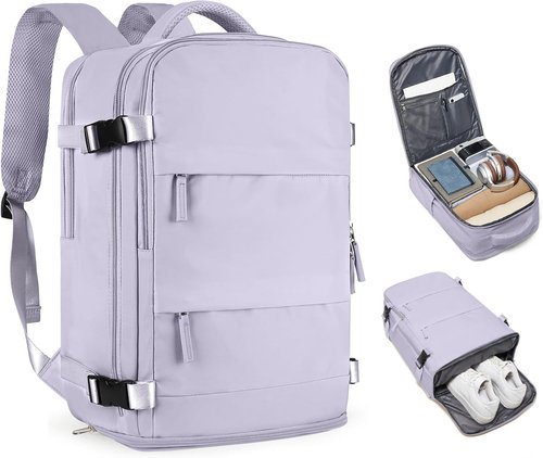 Coofay Large Carry-On Backpack - Airline Approved Waterproof Travel Bag for Women | Purple Casual Daypack