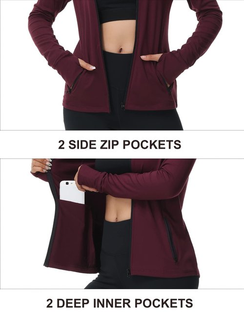 Dolcevida Womens Sports Jackets Zip Up Workout Yoga Jacket with Pockets
