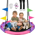 HeyZoo 43-Inch Saucer Swing - 900lbs Capacity with 360° Swivel & Adjustable Strap | Pink & Purple