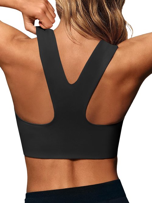 Aoysky Womens Buttery Soft Square Neck Sports Bras Compression Padded Longline Yoga Workout Running Crop Tops Black