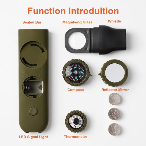 Viriber Emergency Survival Safety Whistle，Whistle for Kids with Lanyard,Compass,Thermometer,Ideal for Kayaking, Boating, Hiking, Camping, Climbing(Green)