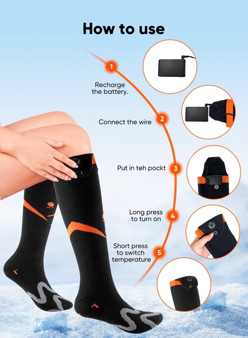 Heated Socks for Women Men, Auxemu APP Control Rechargeable Electric Heated Socks, 7.4v Fast Heating 6000mah Compact Battery Feet Warmer for Winter Outdoor Hunting Fishing Skiing(Style B, M)
