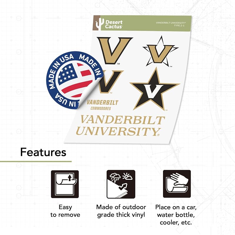 Vanderbilt Commodores Sticker Decal Sheet | Desert Cactus Official Licensed