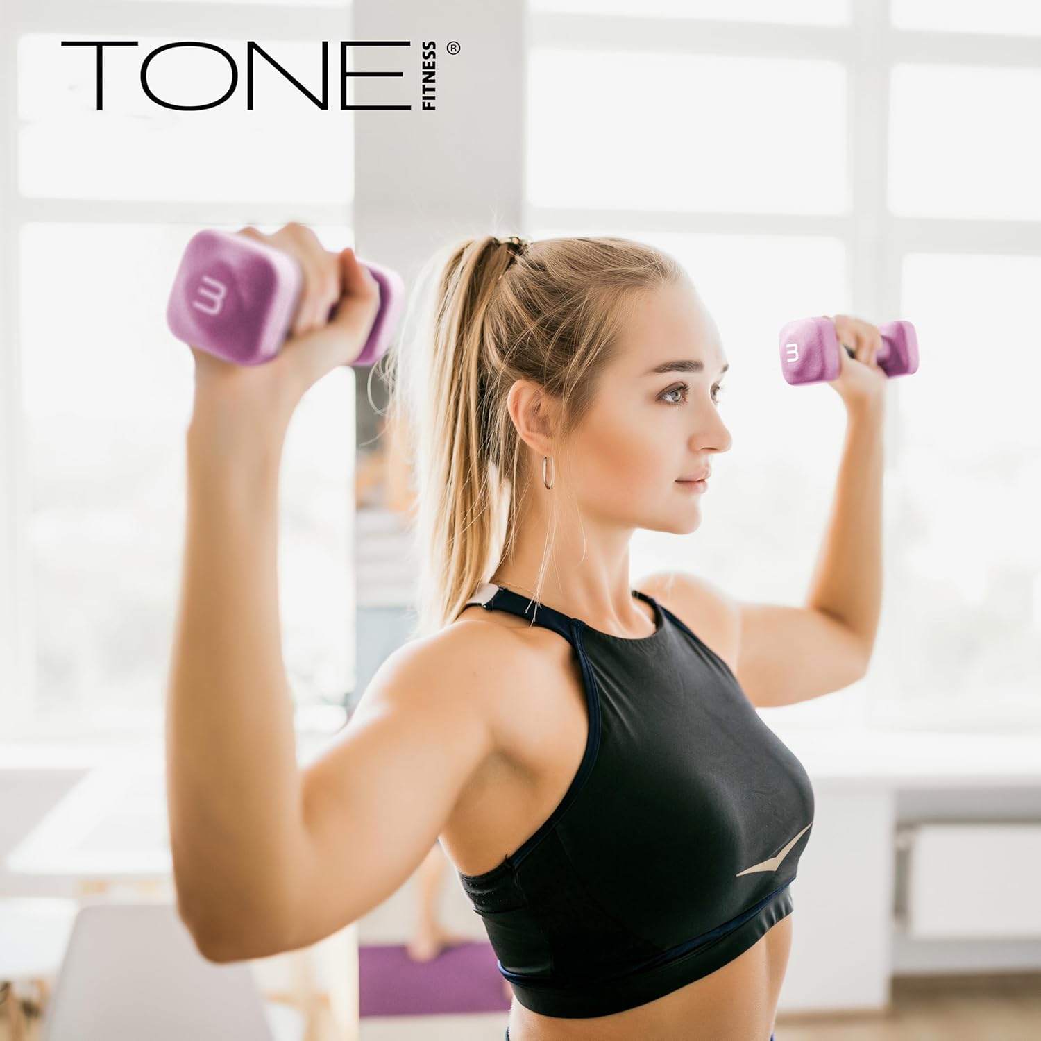 Tone Fitness Neoprene Dumbbell Weight Pairs - Anti-Roll Square Head | Multiple Sizes Available