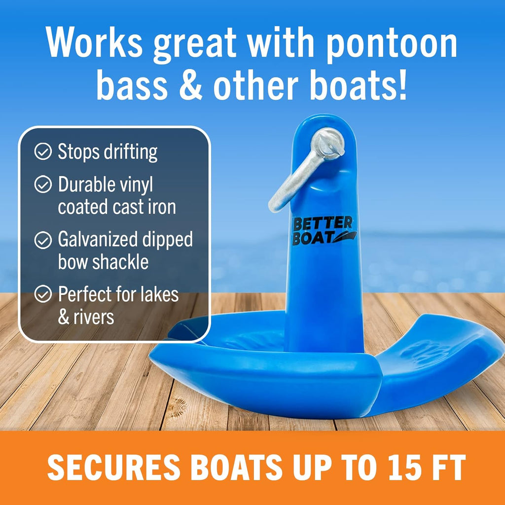 Better Boat 12 lb River Anchor - Vinyl Coated Cast Iron Mushroom Anchor for Boats Up to 15 Ft