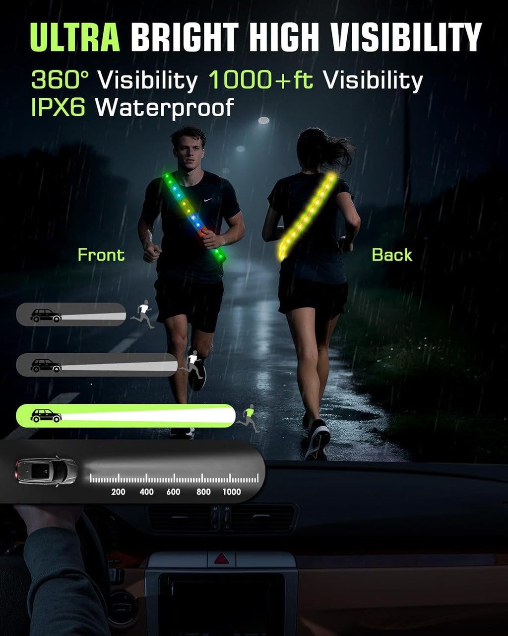 Zacro LED Reflective Vest - High Visibility Safety Gear with 5 Colors & 3 Light Modes | Rechargeable for Night Walking