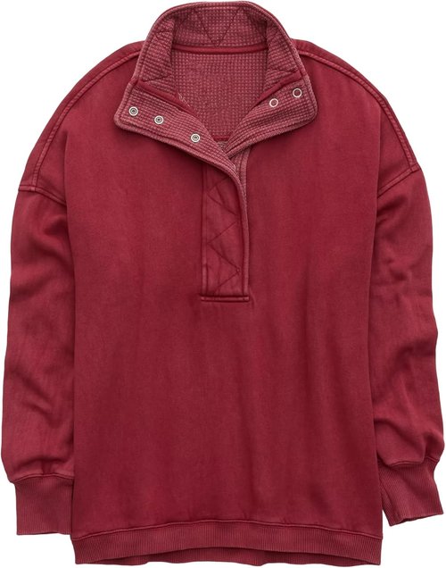 Gacaky Oversized Sweatshirt for Women - Casual Long Sleeve Button Henley Neck Top in Stylish Design