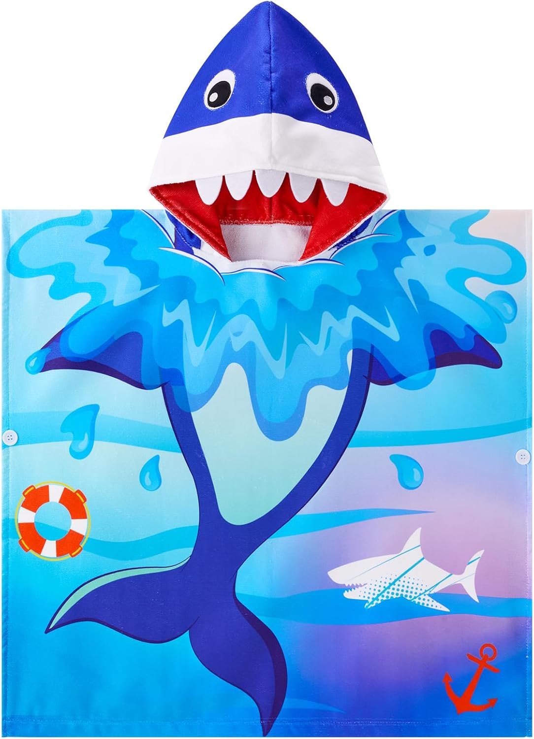 WERNNSAI Shark Kids Beach Towel - Hooded Towel Wrap 27"" x 27"" Kids Hooded Poncho Sand Free Beach Towel for Girls Bath Pool Quick Dry Soft Kids Bath Towel for Travel Shower Swim, Large