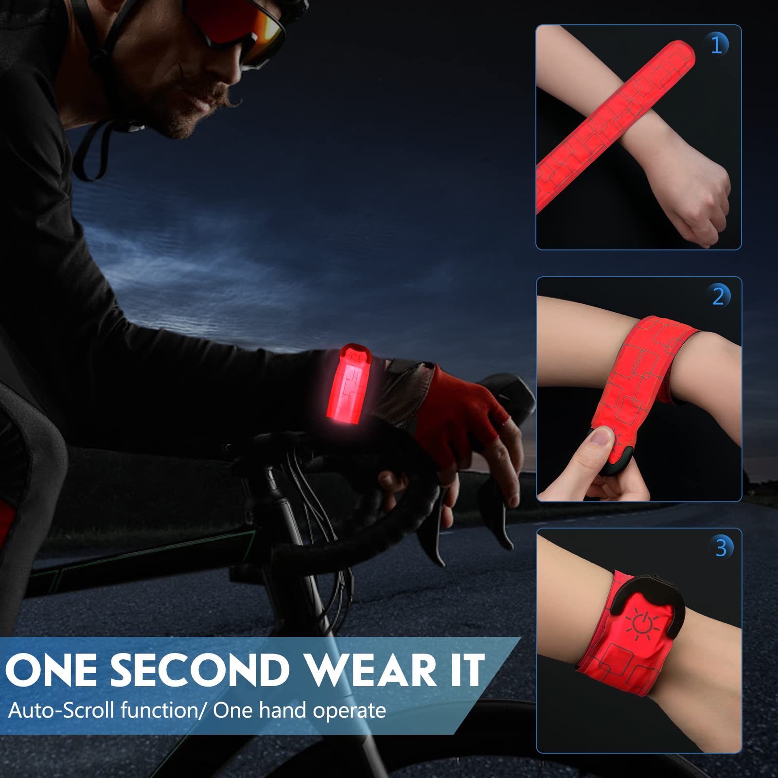 Simket Reflective LED Armband Rechargeable for Running(2 Pack), Running Lights for Runners, Running Lights, High Visibility Reflective Running Gear Adjustable Light Up Arm Bands for Men Women Kids