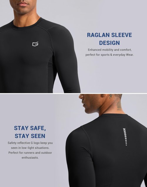 G Gradual Mens Compression Shirt Long Sleeve Moisture Wicking Running Gym Shirts for Men Athletic Workout Base Layer T-Shirt(Black,L)