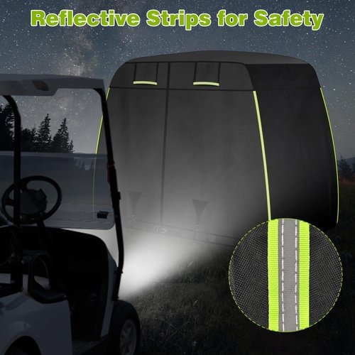 600D Oxford 2/2+2/4 Passenger Golf Cart Cover Fits EZGO, Club Car, Yamaha Golf Carts with Safe Reflective Strips, All Weather Protection/Waterproof/Snowproof/Windproof/Sunproof