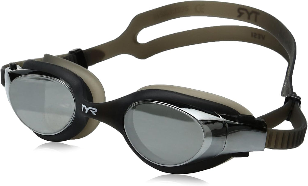 TYR Adult Vesi Swimming Goggles - Mirrored & Non-Mirrored Options, Anti-Fog, Quick Adjust, Wide Peripheral View