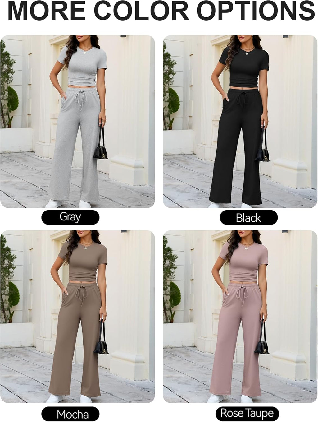 Skiennix 2-Piece Lounge Set for Women - Trendy Slim Short Sleeve Top & Wide Leg Pants - Summer Outfit