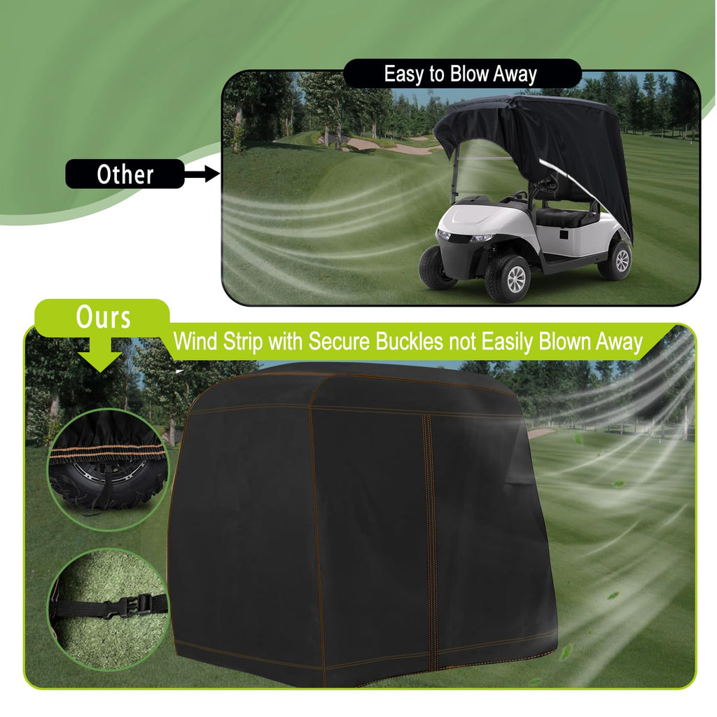 YONQIFON Golf Cart Cover 2 Passengers 420D Heavy Duty Waterproof Windproof Dustproof Universal Compatible with Club Car,EZGO,Yamaha,Golf Cart Rain Cover with Storage Bag