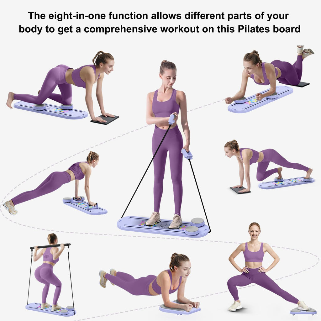 Pilates Board - 2026 Updated Pilates Reformer Machine Set, Multi-Purpose Foldable Pilates Reformer Board for Home, 6 in 1 Pilates Sliding Board (Purple)