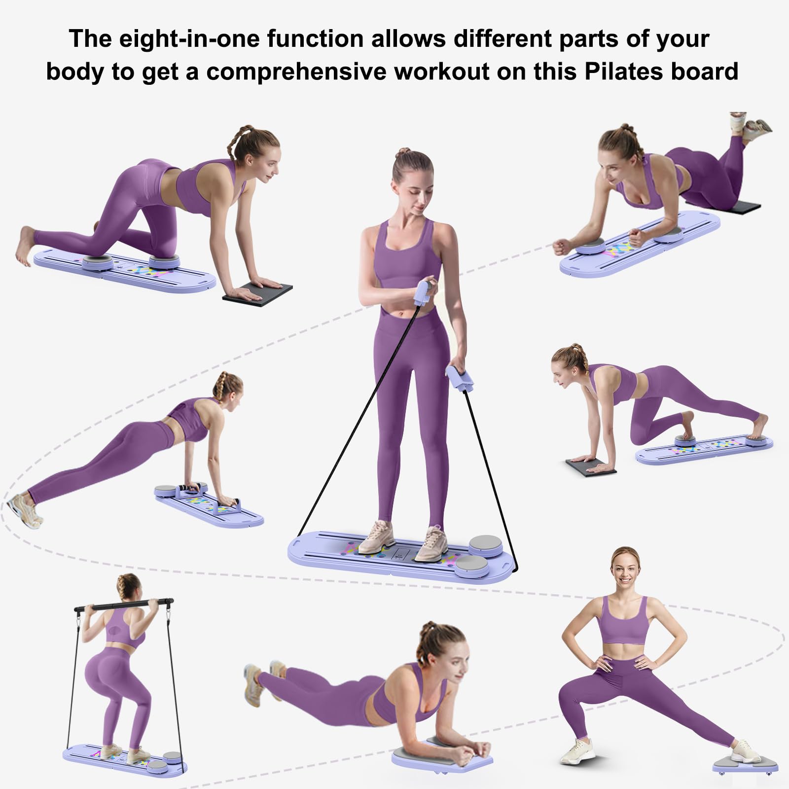 Pilates Board - 2026 Updated Pilates Reformer Machine Set, Multi-Purpose Foldable Pilates Reformer Board for Home, 6 in 1 Pilates Sliding Board (Purple)