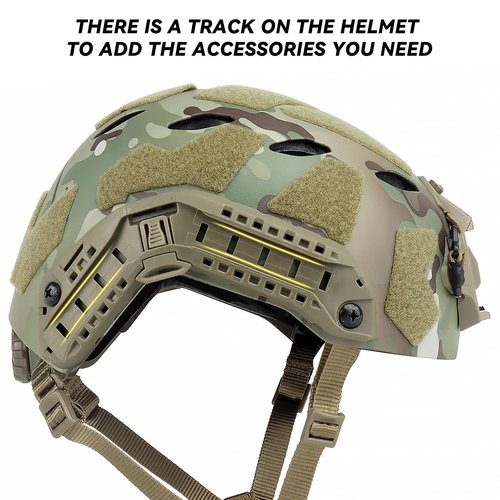 AOUTACC Lightweight Tactical Fast Helmet, Integrated Tactical Airsoft Helmet with NVG Mount Base, Side Rails,Pre-Slotted Headset Strap and Helmet Accessories for Outdoor Sports-Camouflage