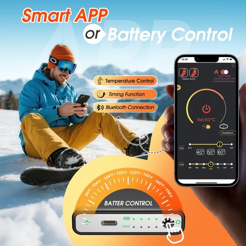 Heated Socks for Men Women with Smart APP Control Upgraded 8500mAH*2 Rechargeable Heated Socks Up to 12 Hours, Washable Electric Heated Socks for Skiing Hunting Camping Hiking Cycling