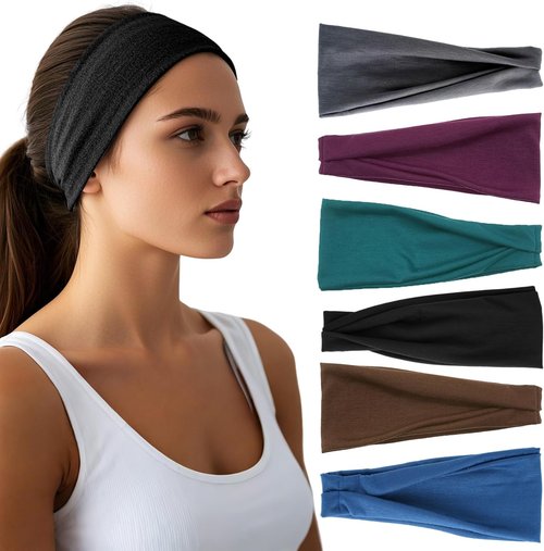 Headbands for Women - 6 Pack Wide Elastic Hair Bands | Soft Non-Slip Sports Accessories for Yoga & Daily Use