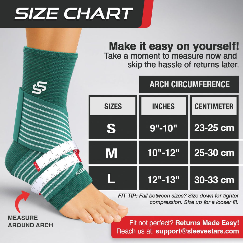 Sleeve Stars Ankle Brace - Compression Support for Sprains & Plantar Fasciitis Relief | Customizable Fit, Turquoise (Pair/M: 10"-12")