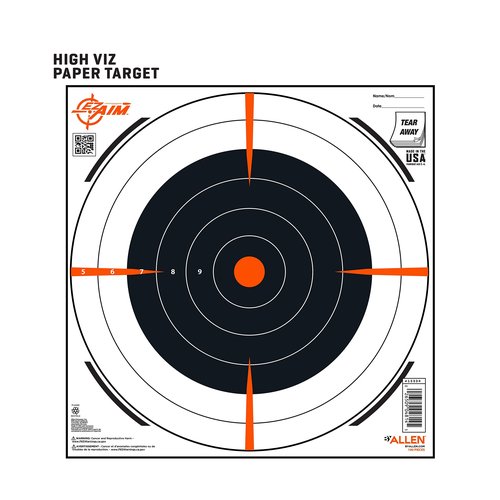 Allen Company EZ Aim Paper Shooting Targets, Bullseye, Peel Away Target Pad, 12" Square, 100-Pack, Black/Orange/White, One Size, (15334-100)