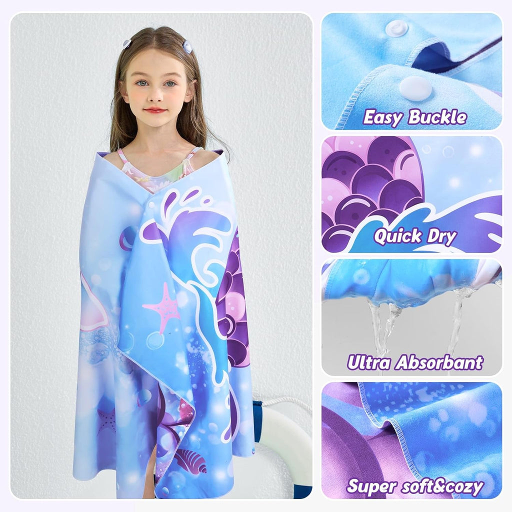 WERNNSAI Mermaid Kids Beach Towel - Double-Sided, Quick Dry, Ultra Absorbent | 30” x 60” Soft Swim Towel