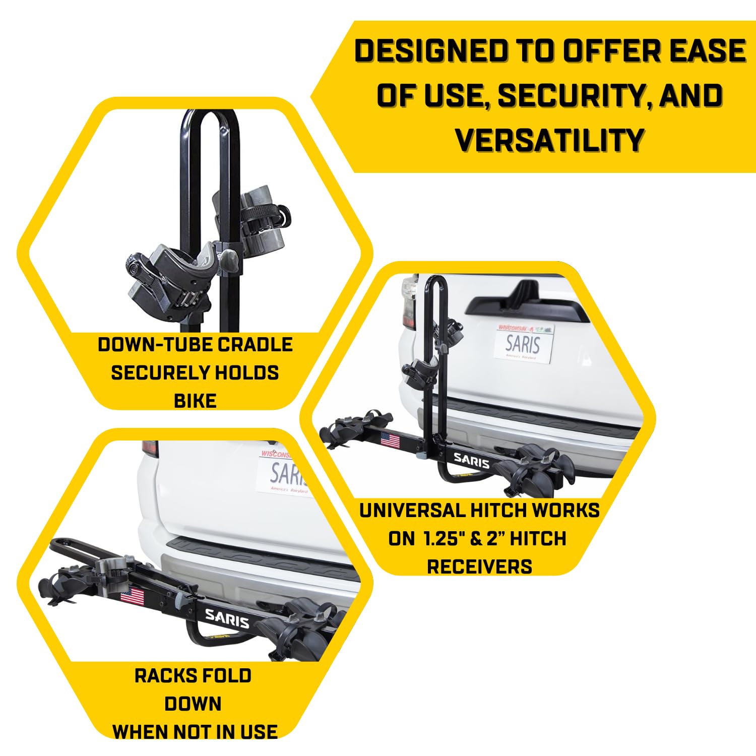 Saris Freedom 2-Bike Hitch Rack – Universal Fit for All Bike Types, 1¼" & 2" Receivers, 120 lb Capacity, Compact Design, Secure Ratcheting Straps