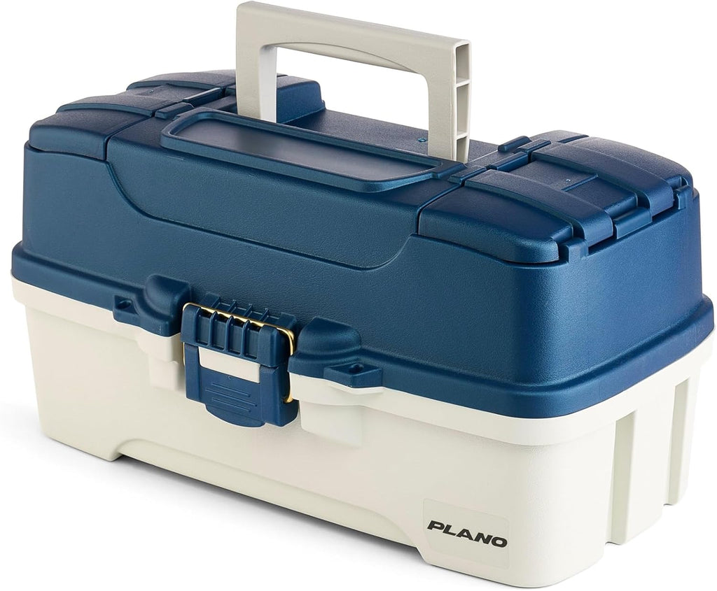 Plano Tackle Box - Three-Tray Design with Rust-Proof Brass Latch | Portable Blue/White Fishing Organizer