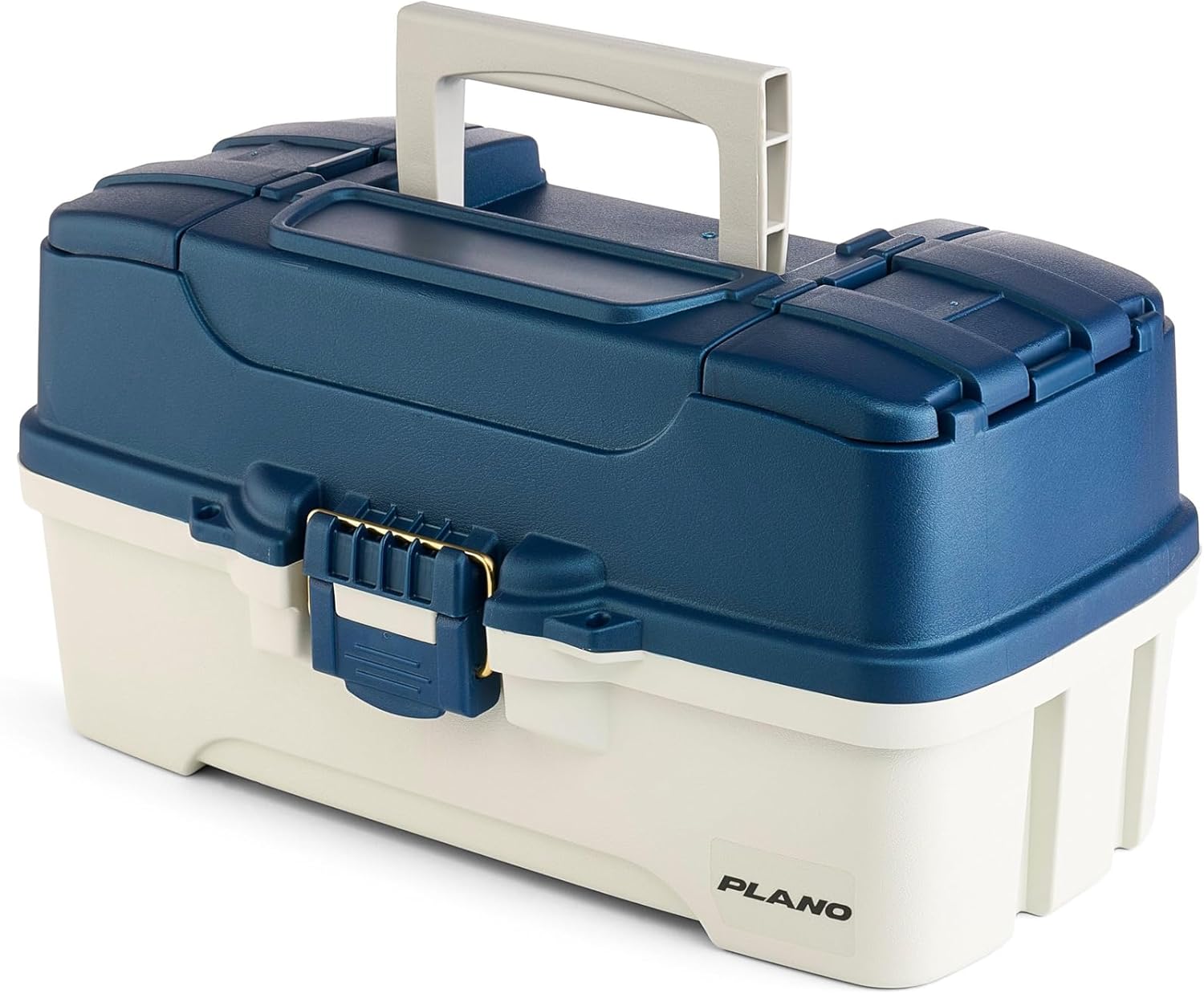 Plano Tackle Box - Three-Tray Design with Rust-Proof Brass Latch | Portable Blue/White Fishing Organizer