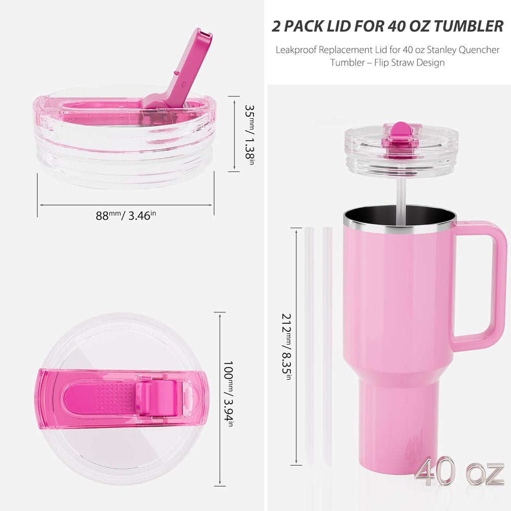 STANLEY 40 oz Flip Straw Lid - Leakproof, No Spill Design for Quencher ProTour & H2.0 Tumblers | Passion Pink