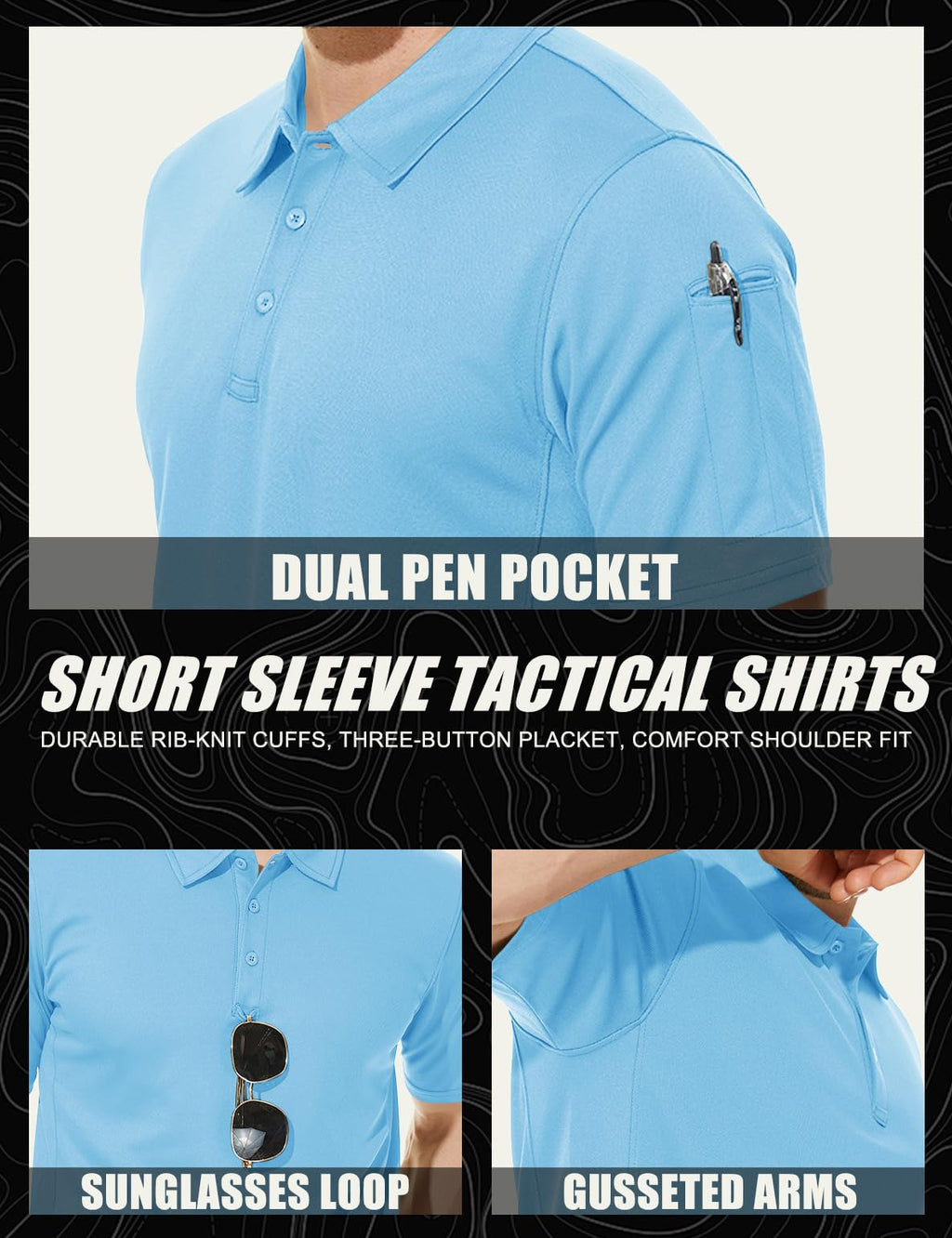 MAGCOMSEN Mens Polo Shirts Short Sleeve Golf Shirts Work Shirts Quick Dry Shirts Summer Tactical Shirts Sky Blue S