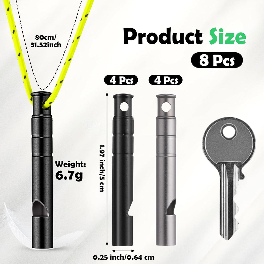 Seenelling 8 Pcs Titanium Emergency Whistle - Loud 120dB Survival Safety Whistle for Outdoor Adventures