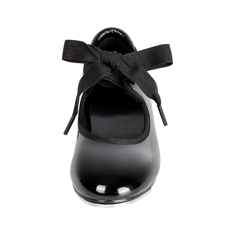 Linodes Economy Unisex Tap Shoes for Kids - Lace Up Flat Sole, Black Patent, 12 Little Kid