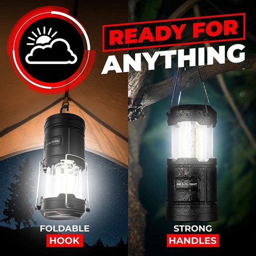 GearLight Camping Lantern - Portable LED Lantern with Magnetic Base & Foldable Hook | Black, Ideal for Emergencies & Campsites