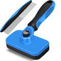 Skiennix Self-Cleaning Slicker Brush & Dog Comb - Gentle Deshedding Tool for Dogs, Cats & Small Pets (Blue)