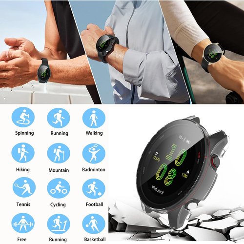 [4-Pack] Screen Protector Case with Tempered Glass Compitible with Garmin Forerunner 255 Smart Watch, Hard PC Case Screen Protector Cover Bumper Accessories for Women Men